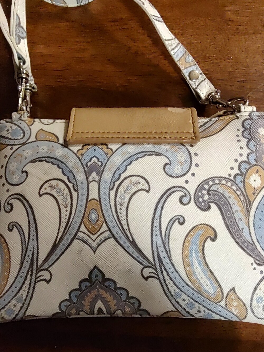 Neutral Paisley Crossbody Bag with Tan Flap - Picture 7 of 11
